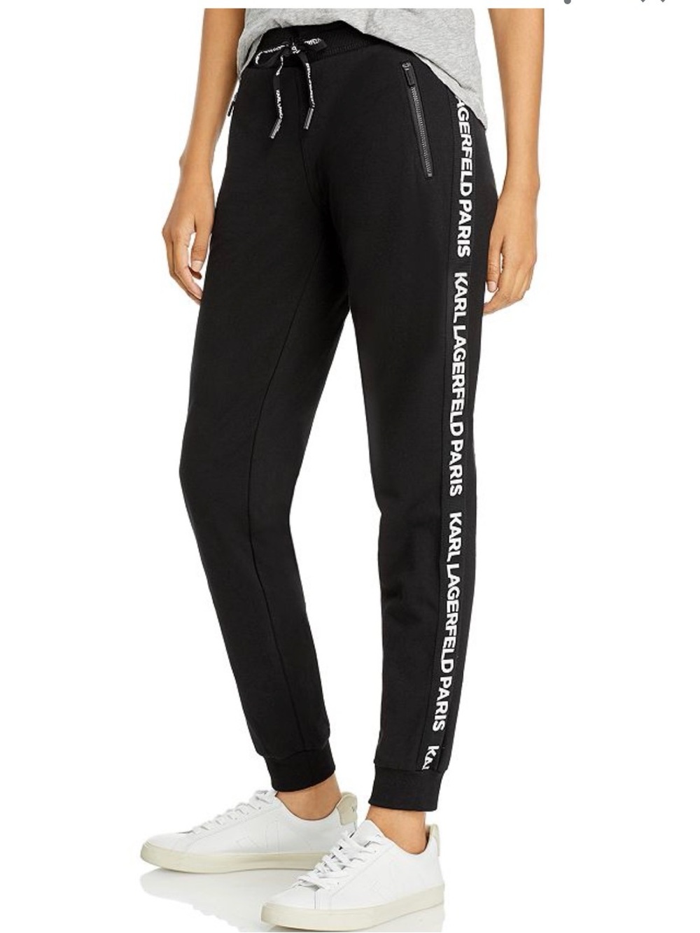 NWT Karl Lagerfeld szXL Black Logo-Stripe Jogger Pants